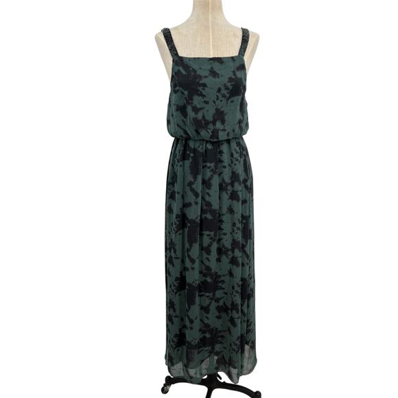 Zara Maxi Dress Tie Dye Printed Chiffon Beaded Straps‎ Green Size Small - Picture 2 of 16
